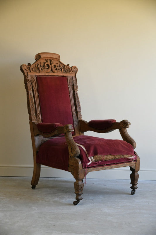 Carved Victorian Library Chair