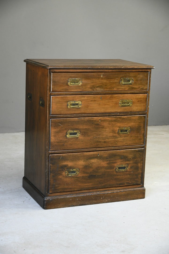 Stained Pine Campaign Style Chest of Drawers