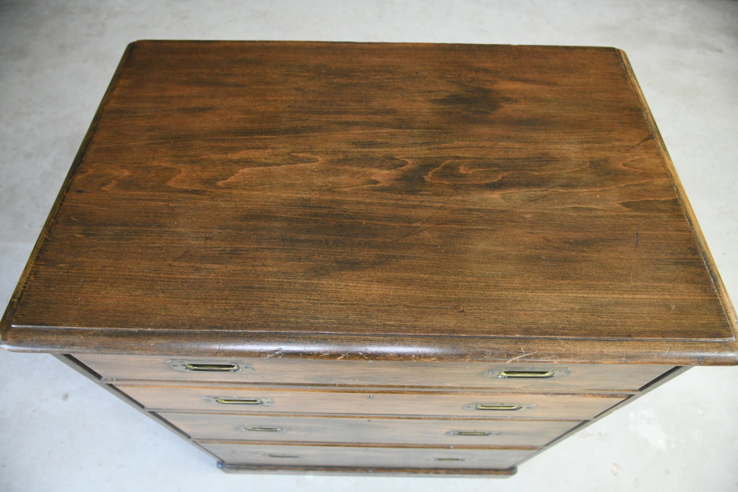 Stained Pine Campaign Style Chest of Drawers