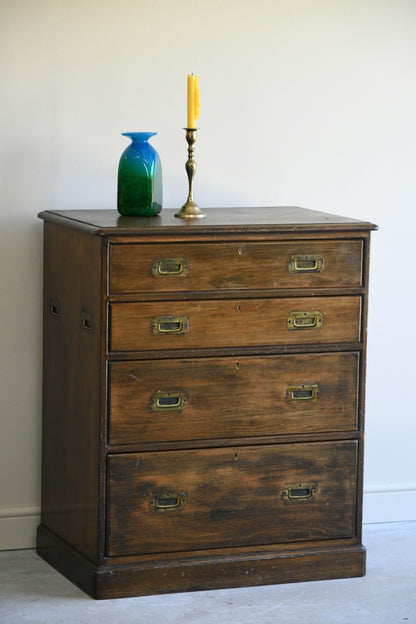 Stained Pine Campaign Style Chest of Drawers