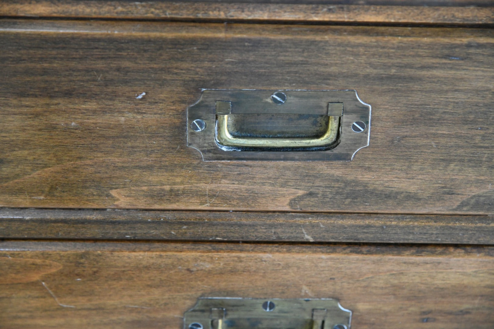 Stained Pine Campaign Style Chest of Drawers