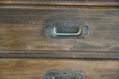 Stained Pine Campaign Style Chest of Drawers