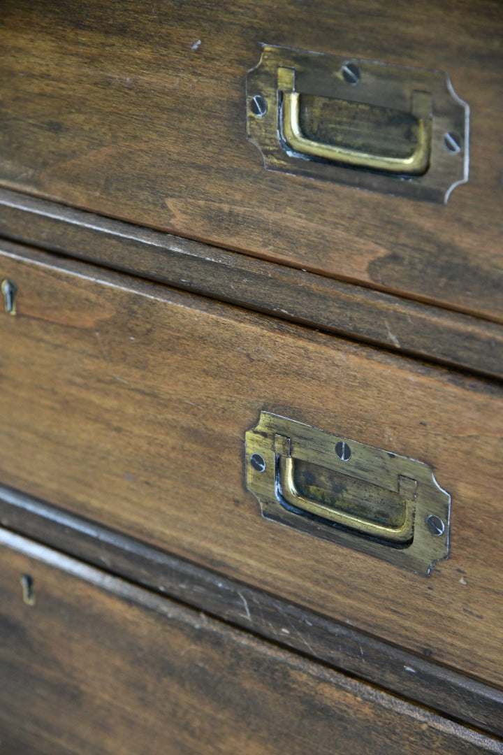 Stained Pine Campaign Style Chest of Drawers