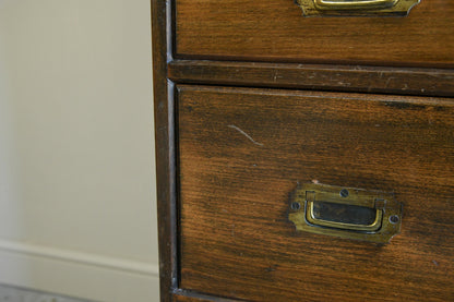 Stained Pine Campaign Style Chest of Drawers