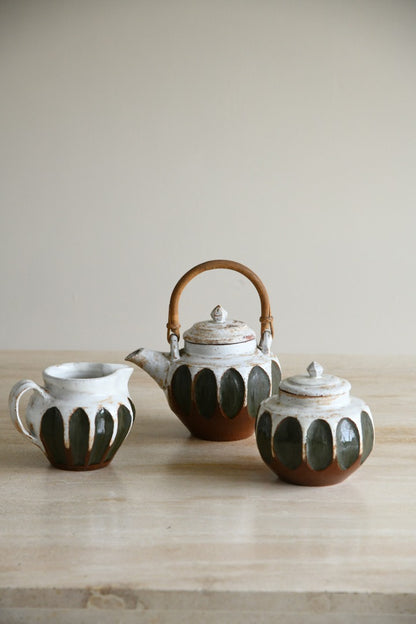 Glazed Earthenware Teapot Jug & Sugar Bowl