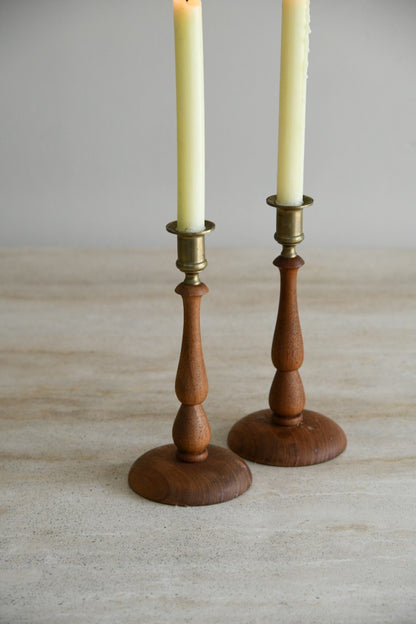 Brass & Wood Candlestick