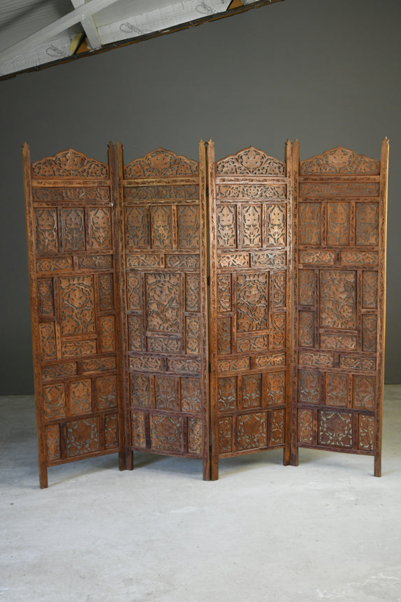 Pierced & Carved Teak Indian Privacy Screen