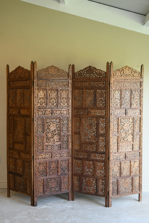 Pierced & Carved Teak Indian Privacy Screen