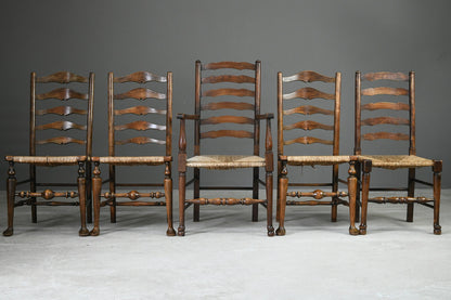 Harlequin Set 5 Oak & Rush Chairs