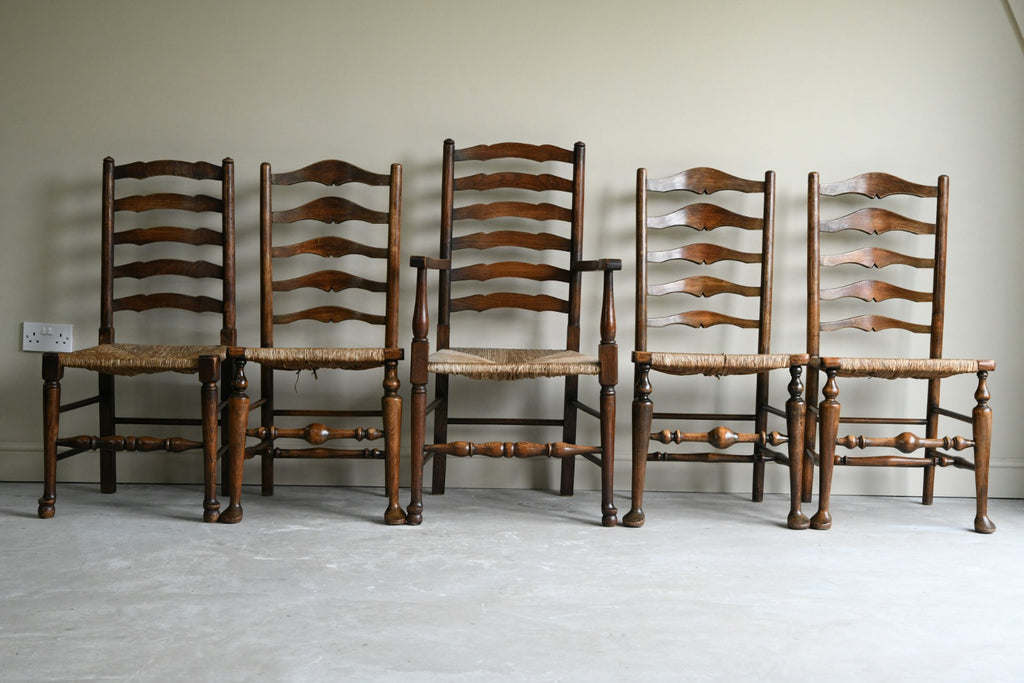 Harlequin Set 5 Oak & Rush Chairs