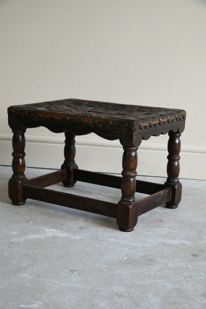 Early 20th Century Oak & Leather Stool