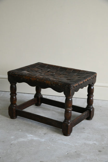 Early 20th Century Oak & Leather Stool