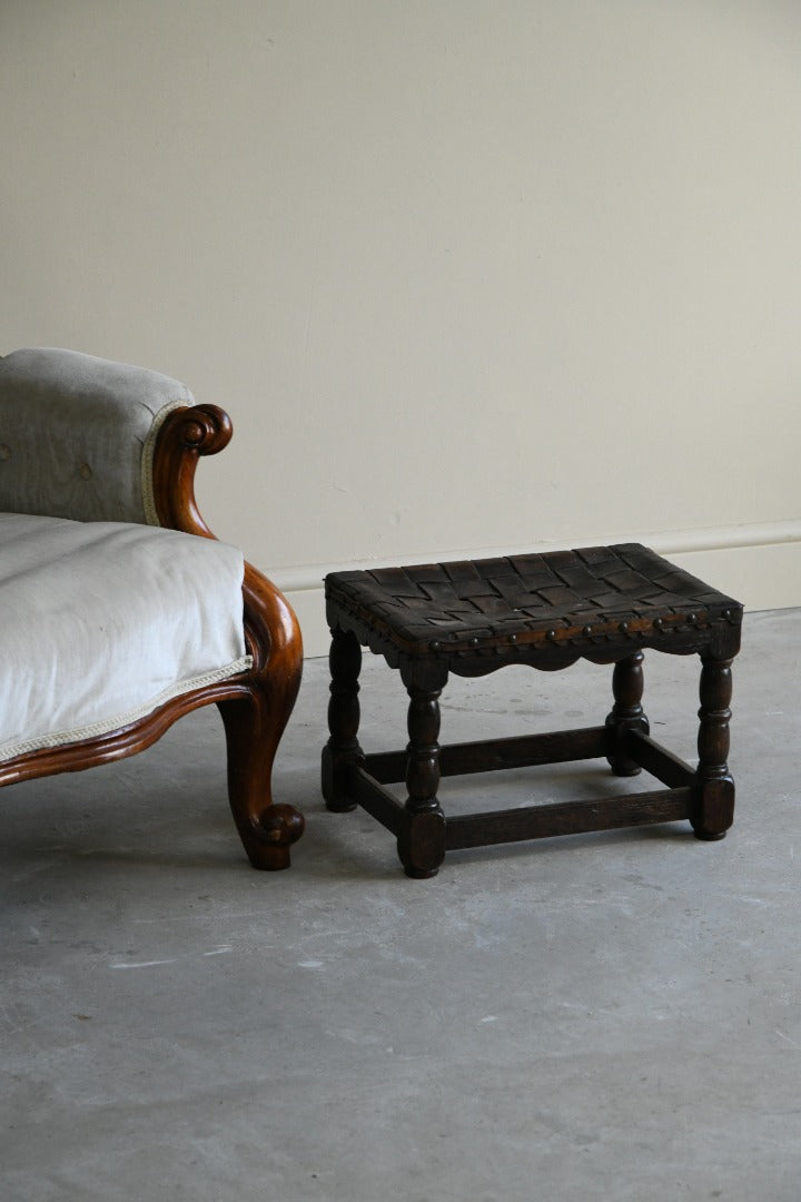 Early 20th Century Oak & Leather Stool