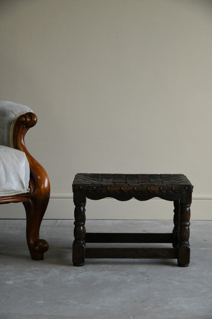 Early 20th Century Oak & Leather Stool