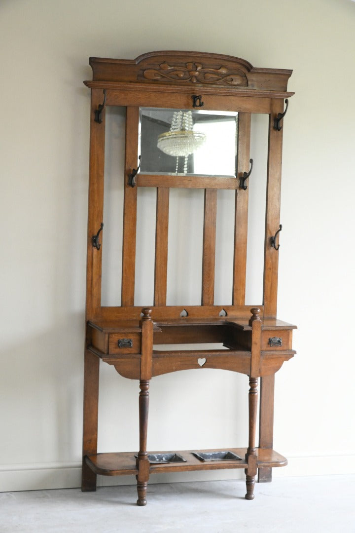 Edwardian Art Nouveau Oak Hall Stand