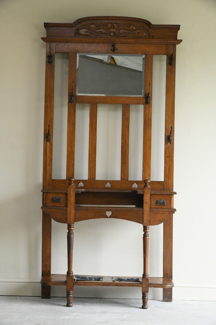 Edwardian Art Nouveau Oak Hall Stand