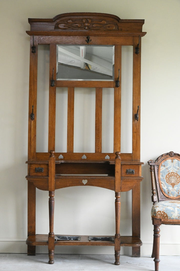 Edwardian Art Nouveau Oak Hall Stand