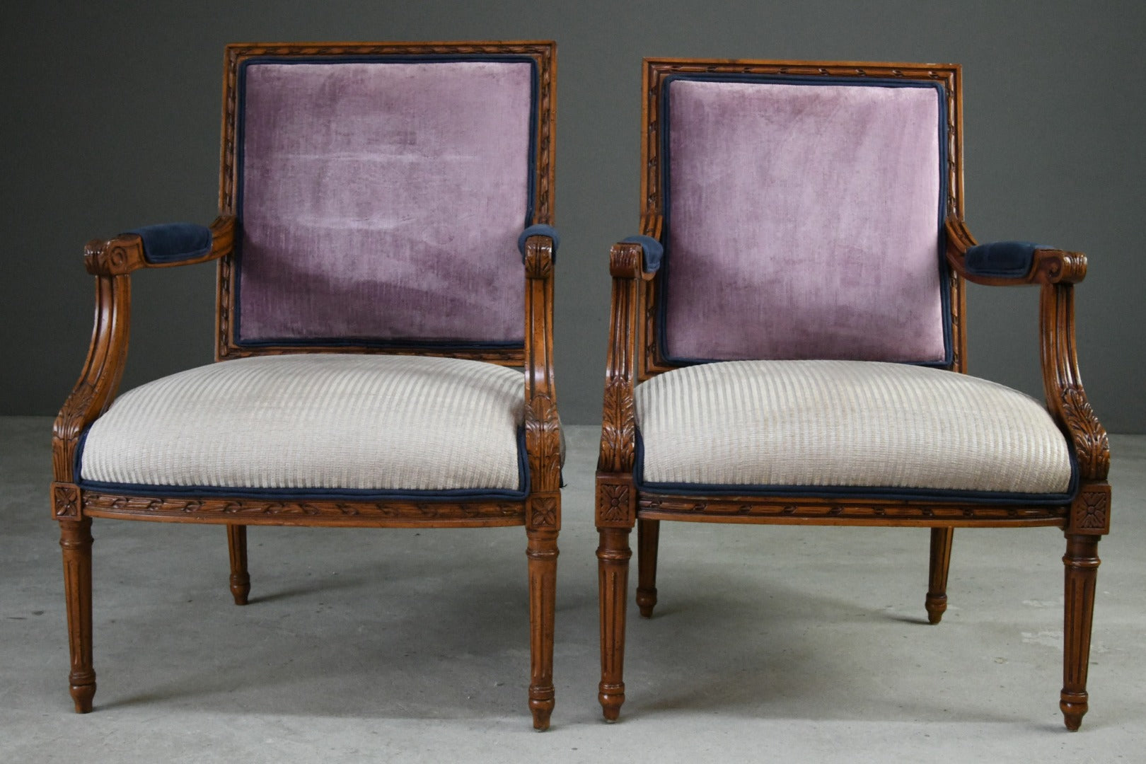 Pair French Style Upholstered Armchairs