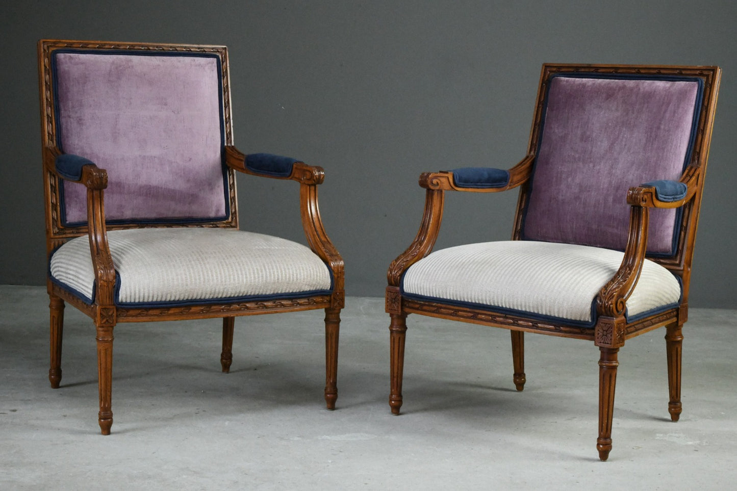 Pair French Style Upholstered Armchairs