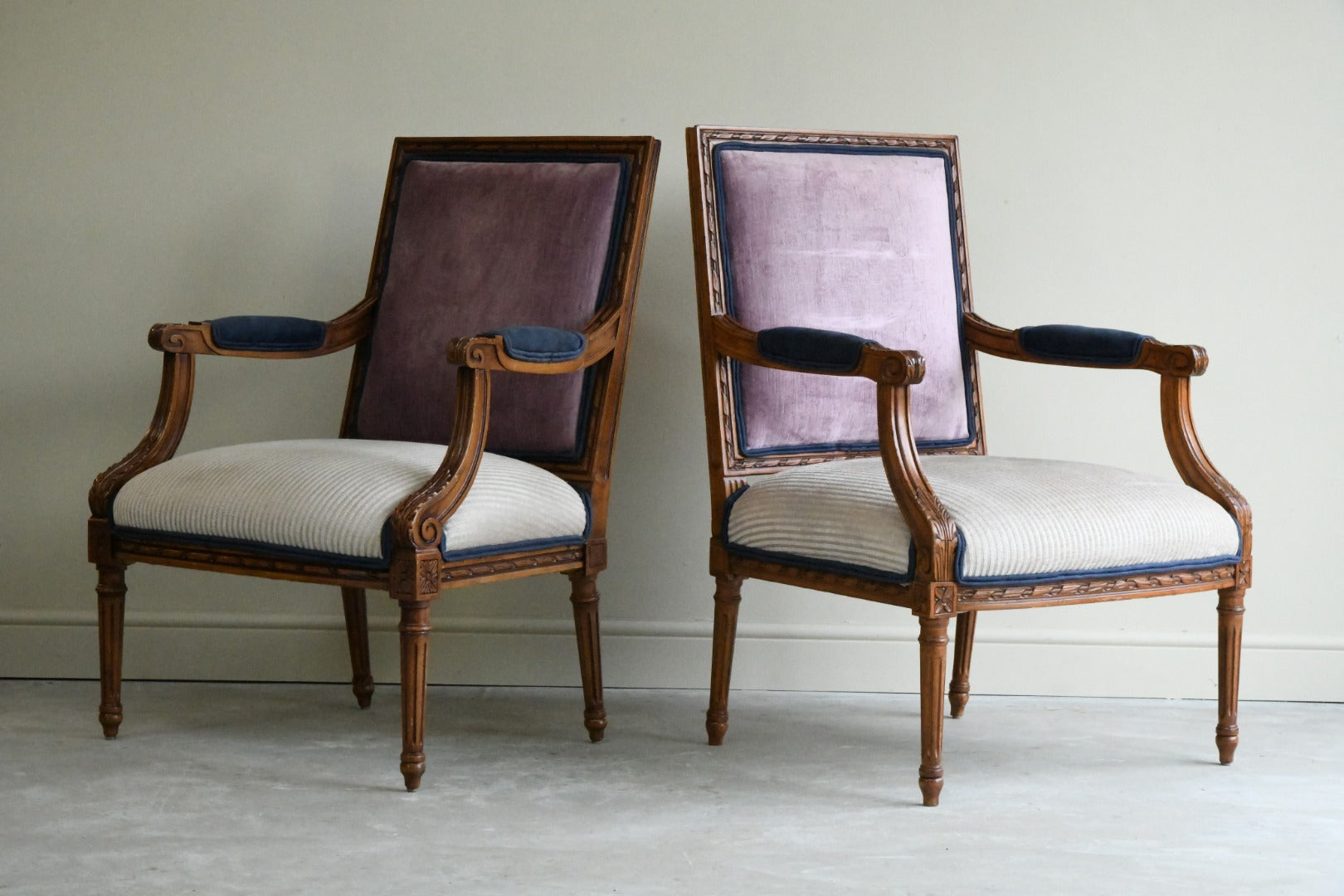 Pair French Style Upholstered Armchairs