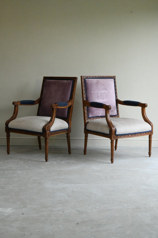 Pair French Style Upholstered Armchairs