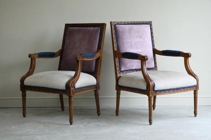 Pair French Style Upholstered Armchairs