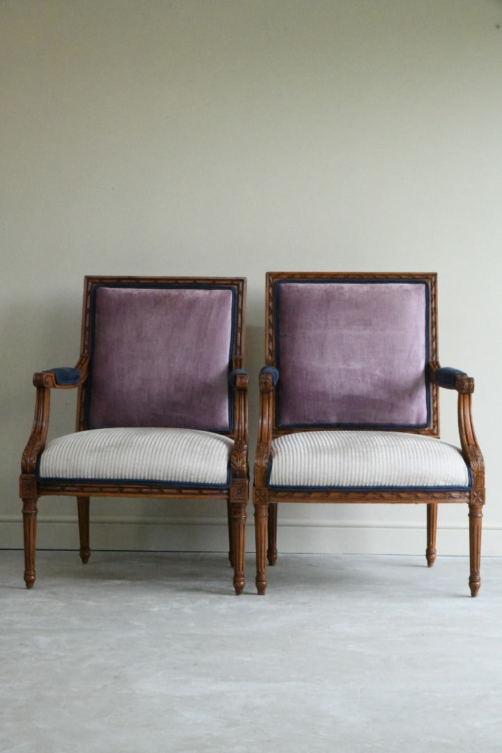 Pair French Style Upholstered Armchairs