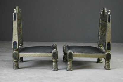 Pair Vintage Eastern Metal Clad Pidha Chairs