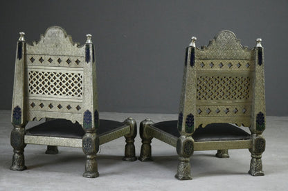 Pair Vintage Eastern Metal Clad Pidha Chairs