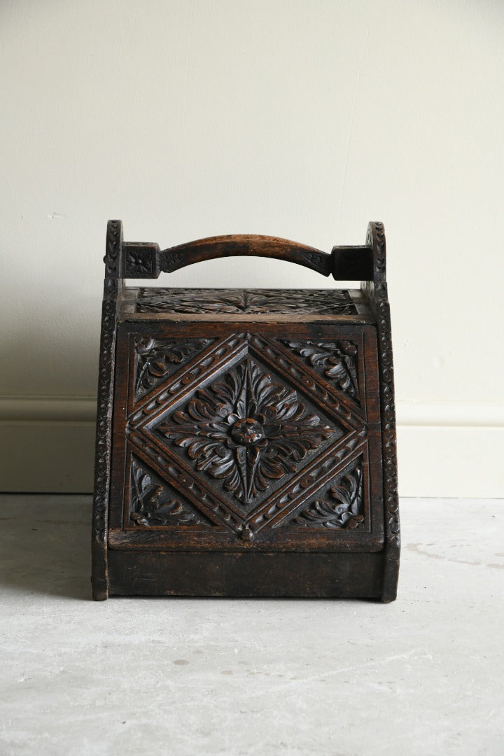 Carved Oak Coal Scuttle