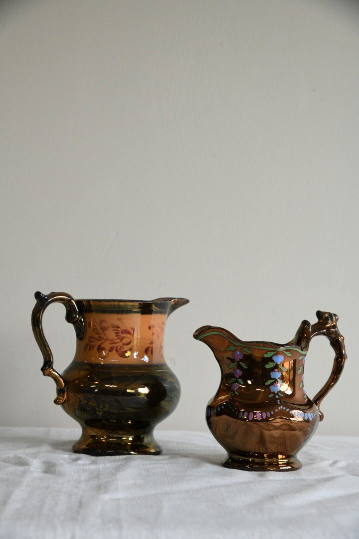 2 x Antique Copper Lustre Jugs