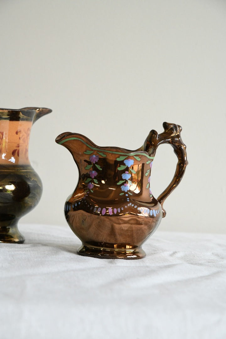 2 x Antique Copper Lustre Jugs