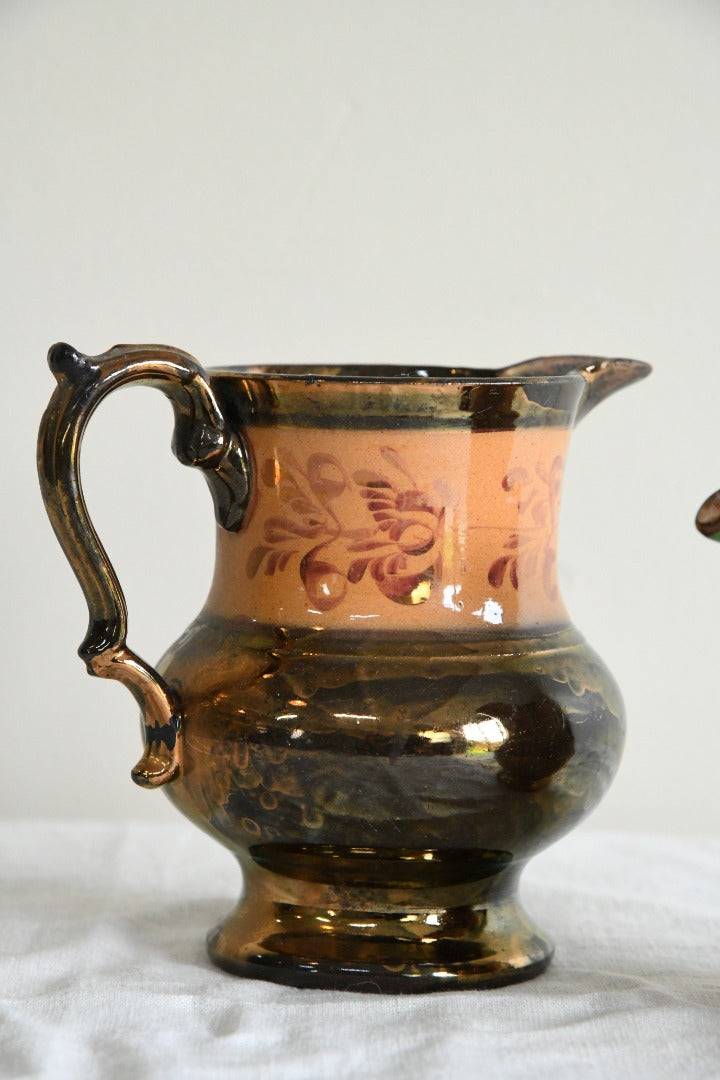 2 x Antique Copper Lustre Jugs