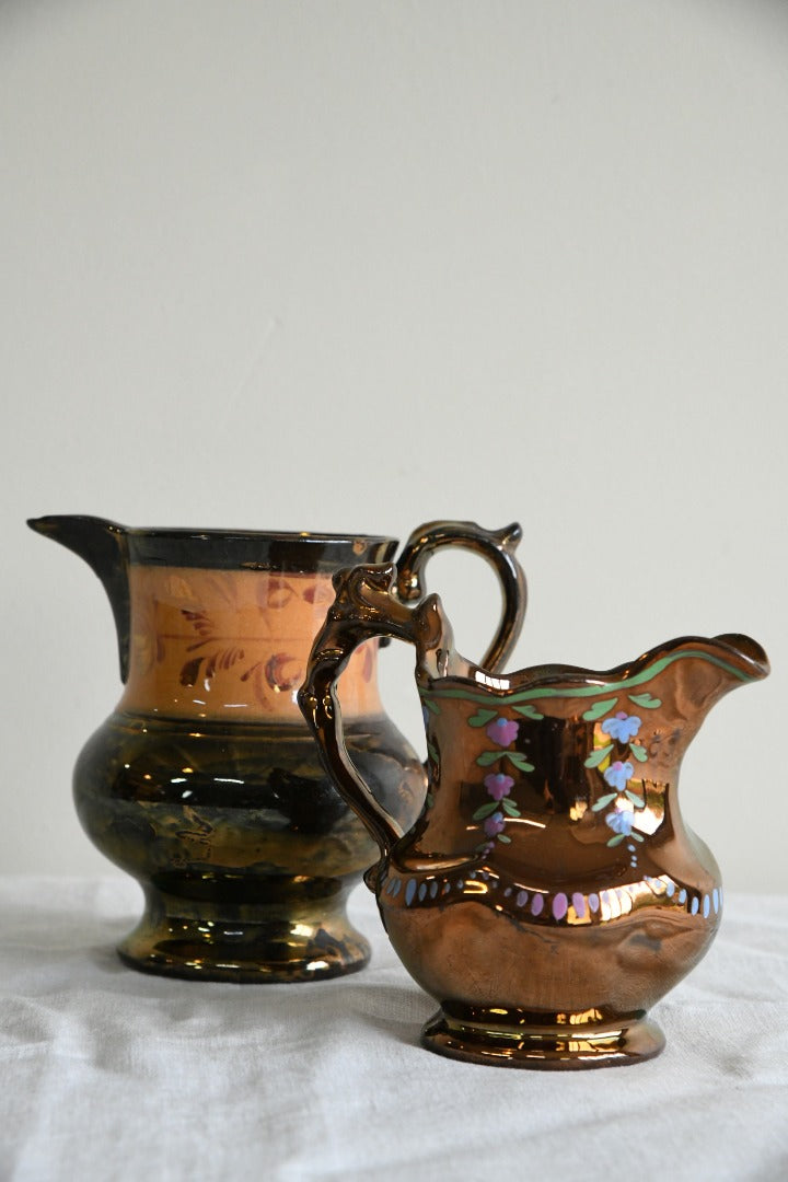 2 x Antique Copper Lustre Jugs