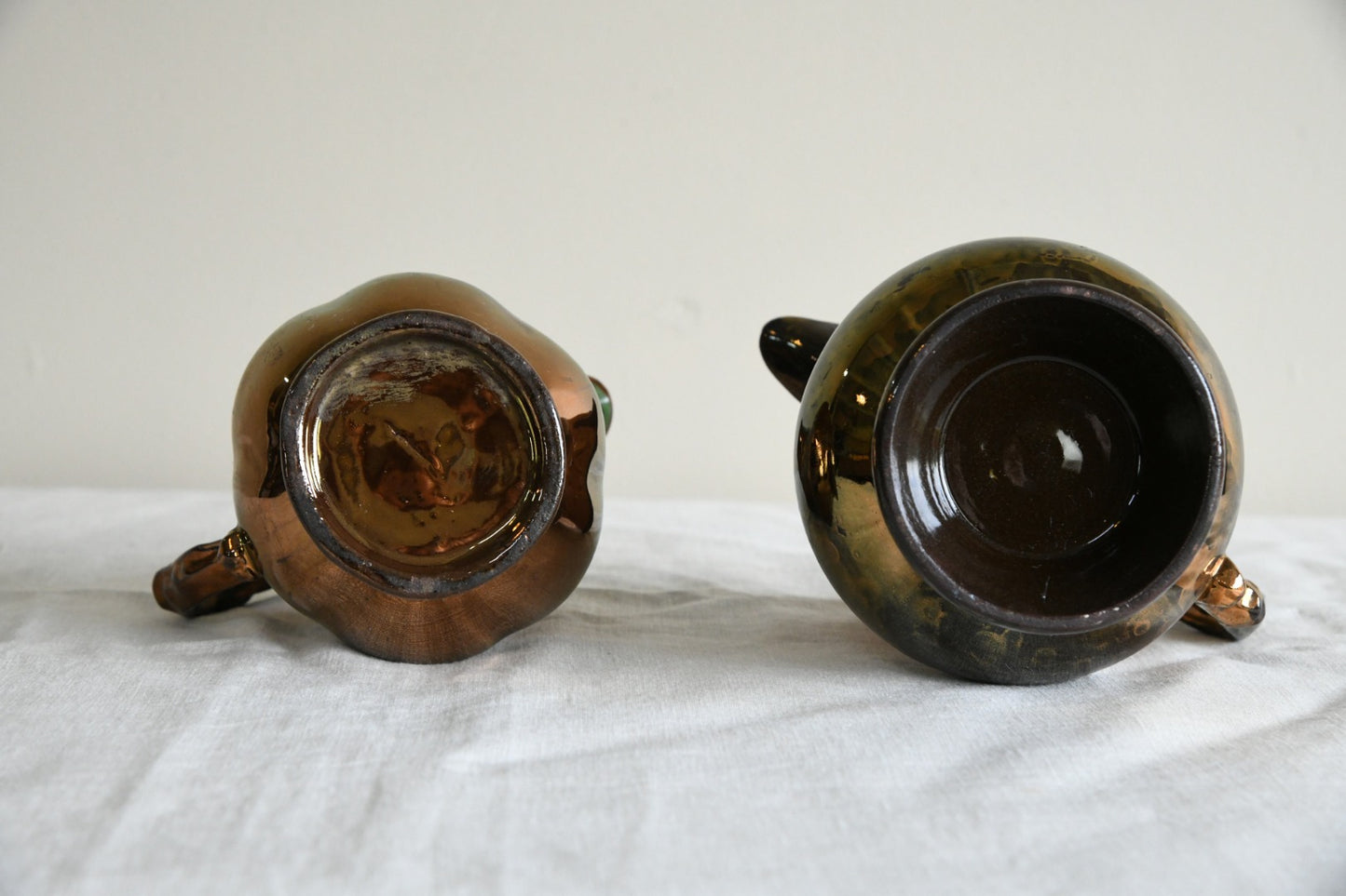 2 x Antique Copper Lustre Jugs