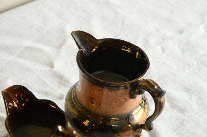 2 x Antique Copper Lustre Jugs