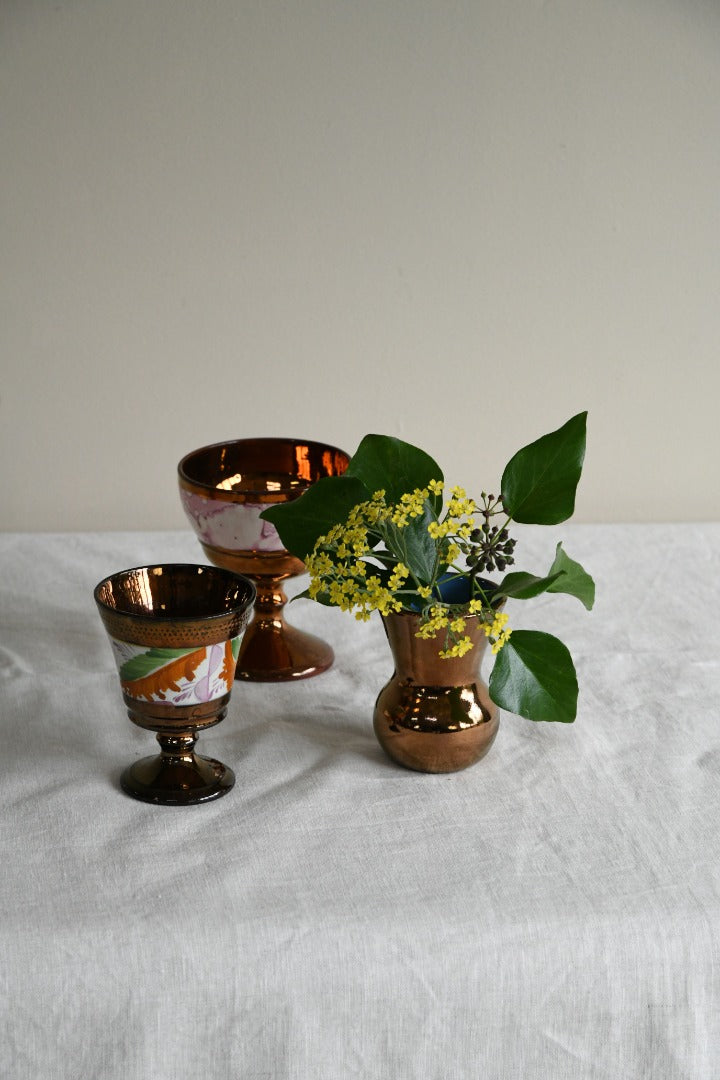 Copper Lustre Goblets & Small Vase