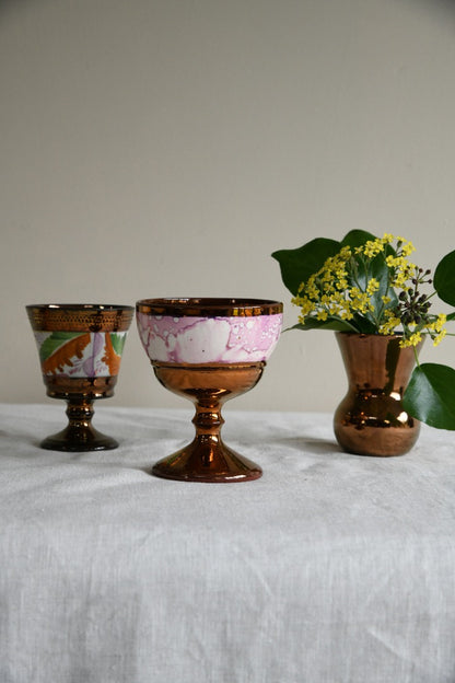 Copper Lustre Goblets & Small Vase