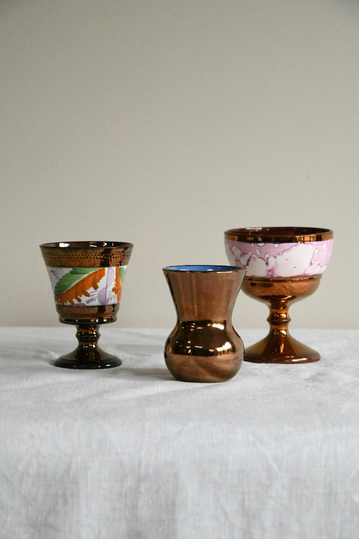 Copper Lustre Goblets & Small Vase