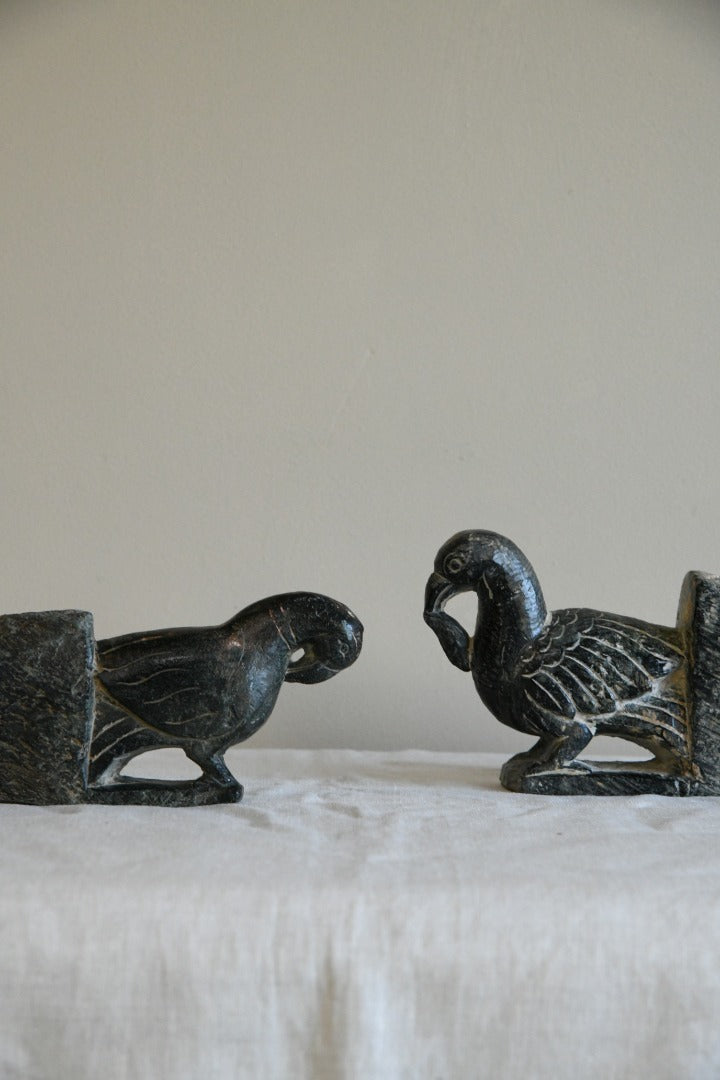 Pair Indian Carved Stone Birds