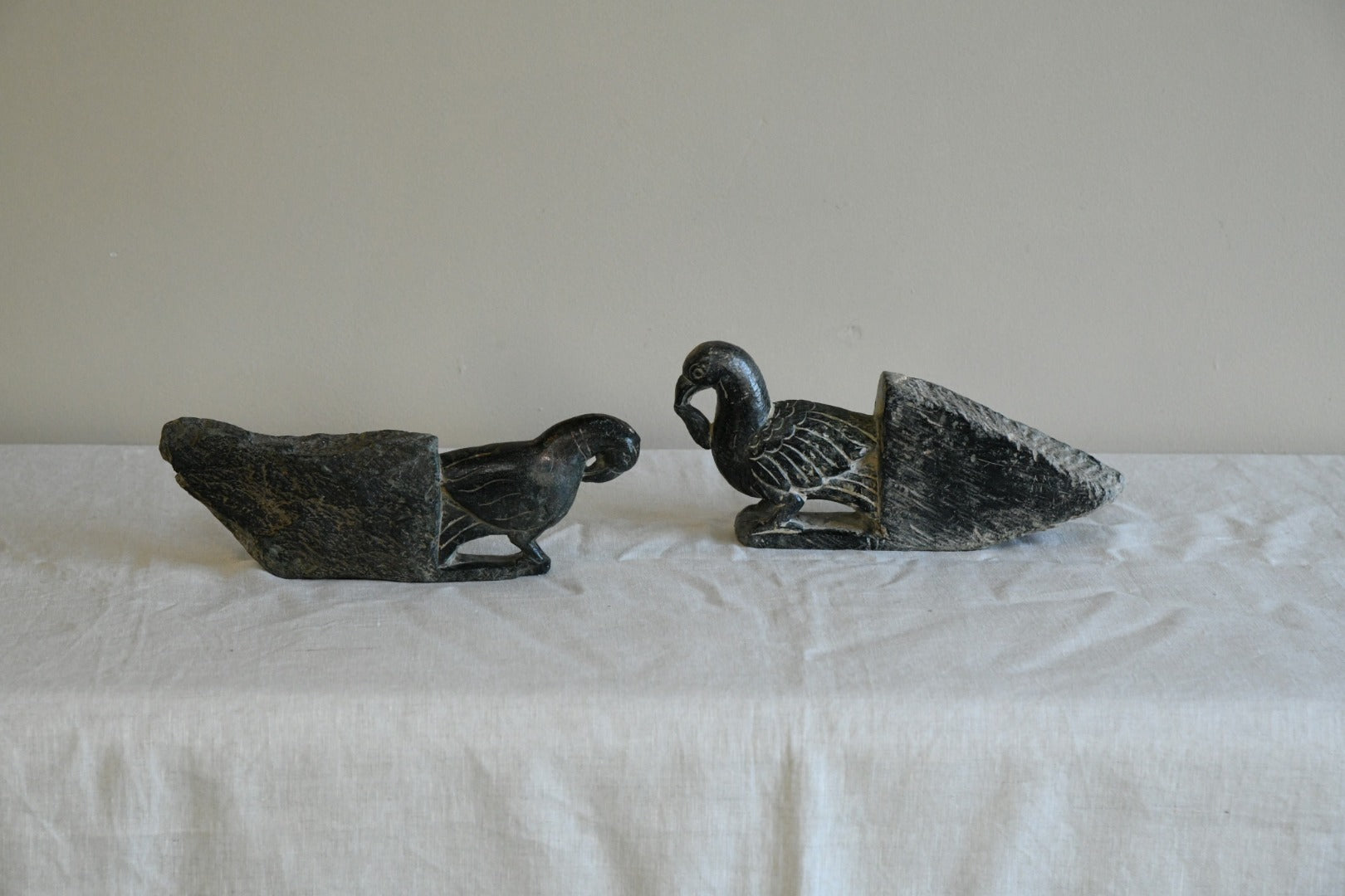 Pair Indian Carved Stone Birds