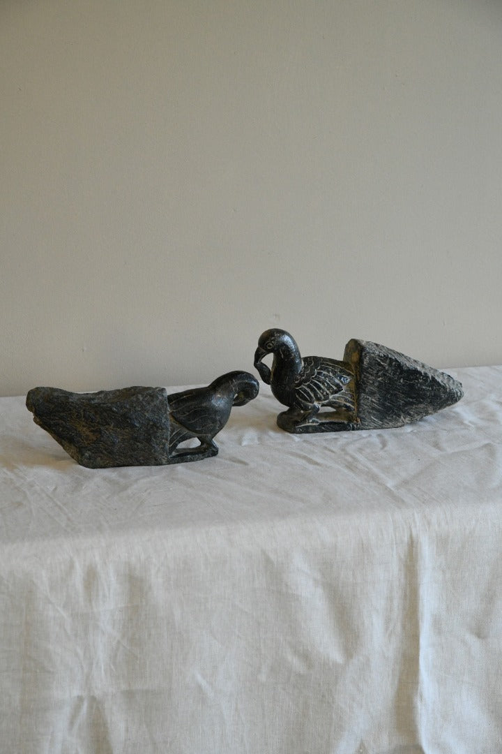 Pair Indian Carved Stone Birds