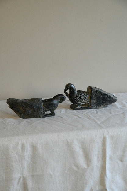 Pair Indian Carved Stone Birds