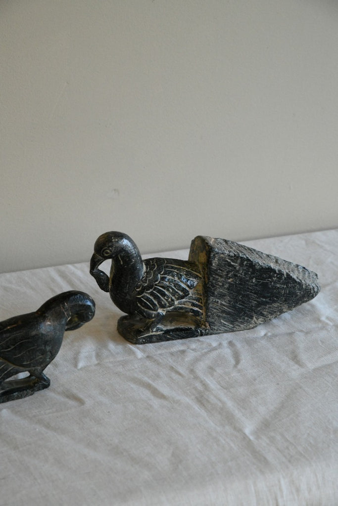 Pair Indian Carved Stone Birds