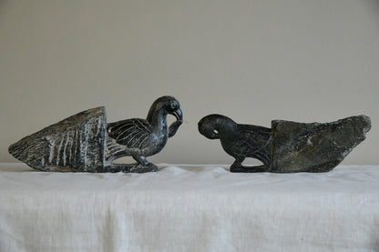 Pair Indian Carved Stone Birds