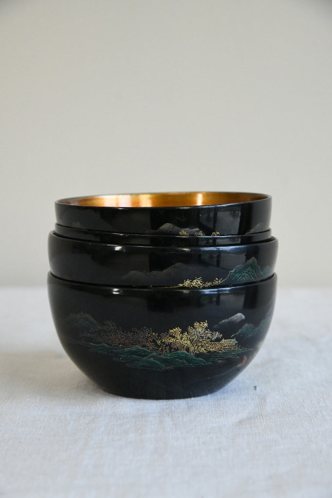 4 Chinese Black Lacquer Bowls