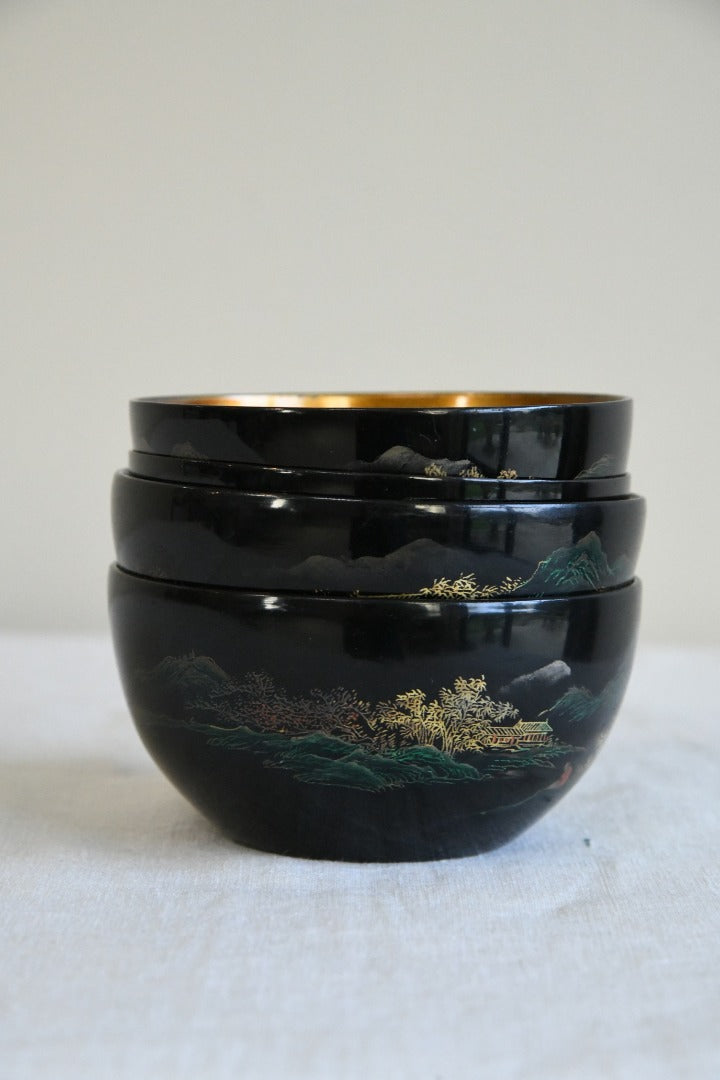 4 Chinese Black Lacquer Bowls