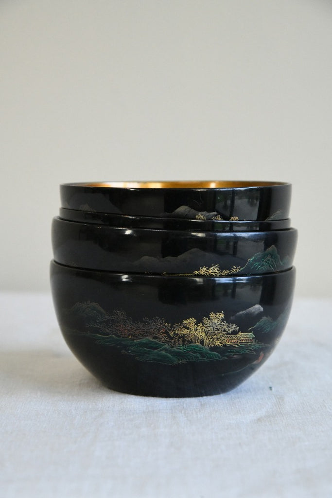 4 Chinese Black Lacquer Bowls