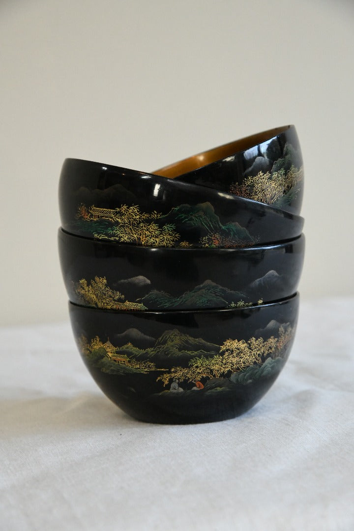 4 Chinese Black Lacquer Bowls