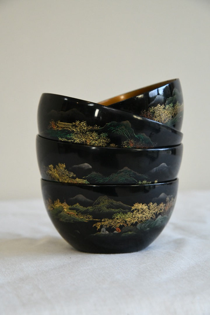 4 Chinese Black Lacquer Bowls